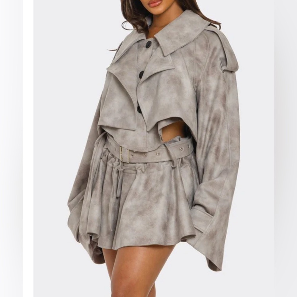 Women's Gray faux leather two piece set - Picture 2 of 6
